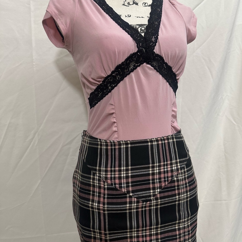 Rock Steady Clothing Pink Plaid Punk Rock Mini Skirt BNWT Sz M - Picture 3 of 13